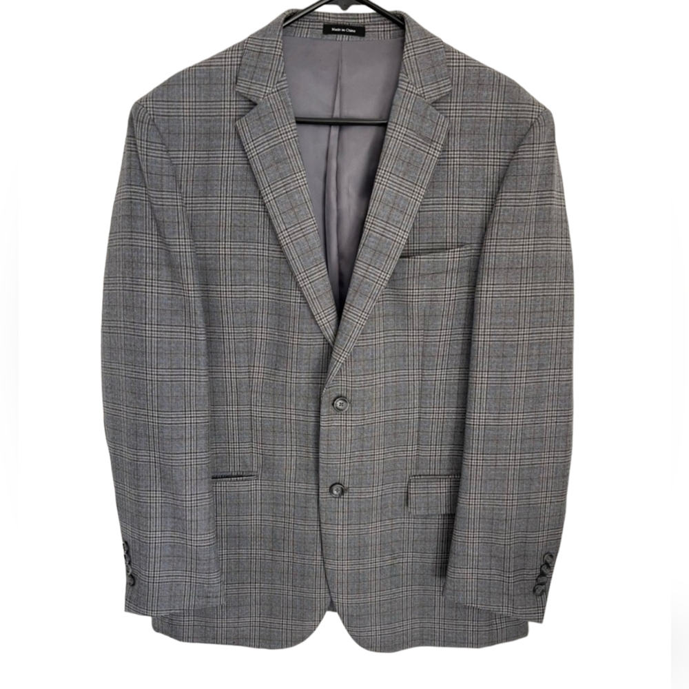 Pronto Uomo Platinum Blazer Mens Size 42L Gray Check Wool Sports Coat